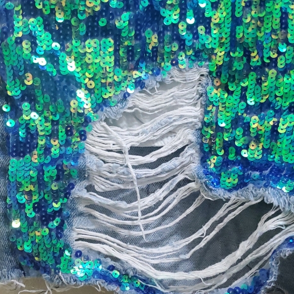 TOP SHOP - DENIM SEQUENCE SHORTS - Picture 2 of 4